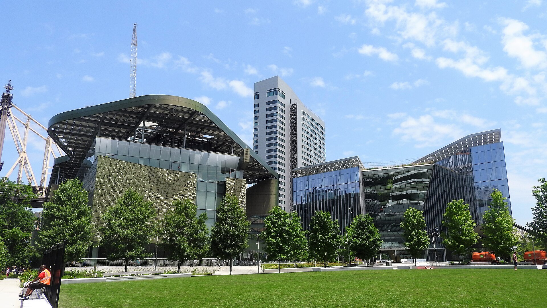 Looking northeast across lawn on a sunny midday