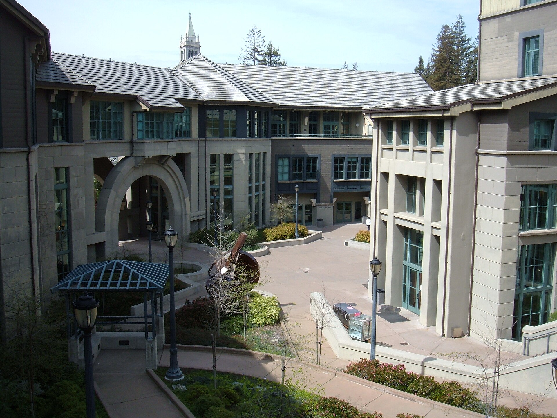 The central courtyard of the Haas School of Business on the UC Berkeley campus in Berkeley, California.